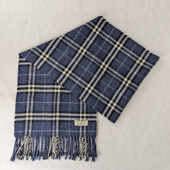 Authentic Burberry Classic Check Scarf Blue - Used 90% Merino wool 10% Cashmere. - Picture 1 of 7